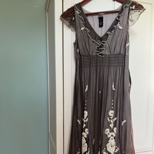 Floral Embroidered Dress from Anthropologie by Lithe. Silvery grey. Size 2.